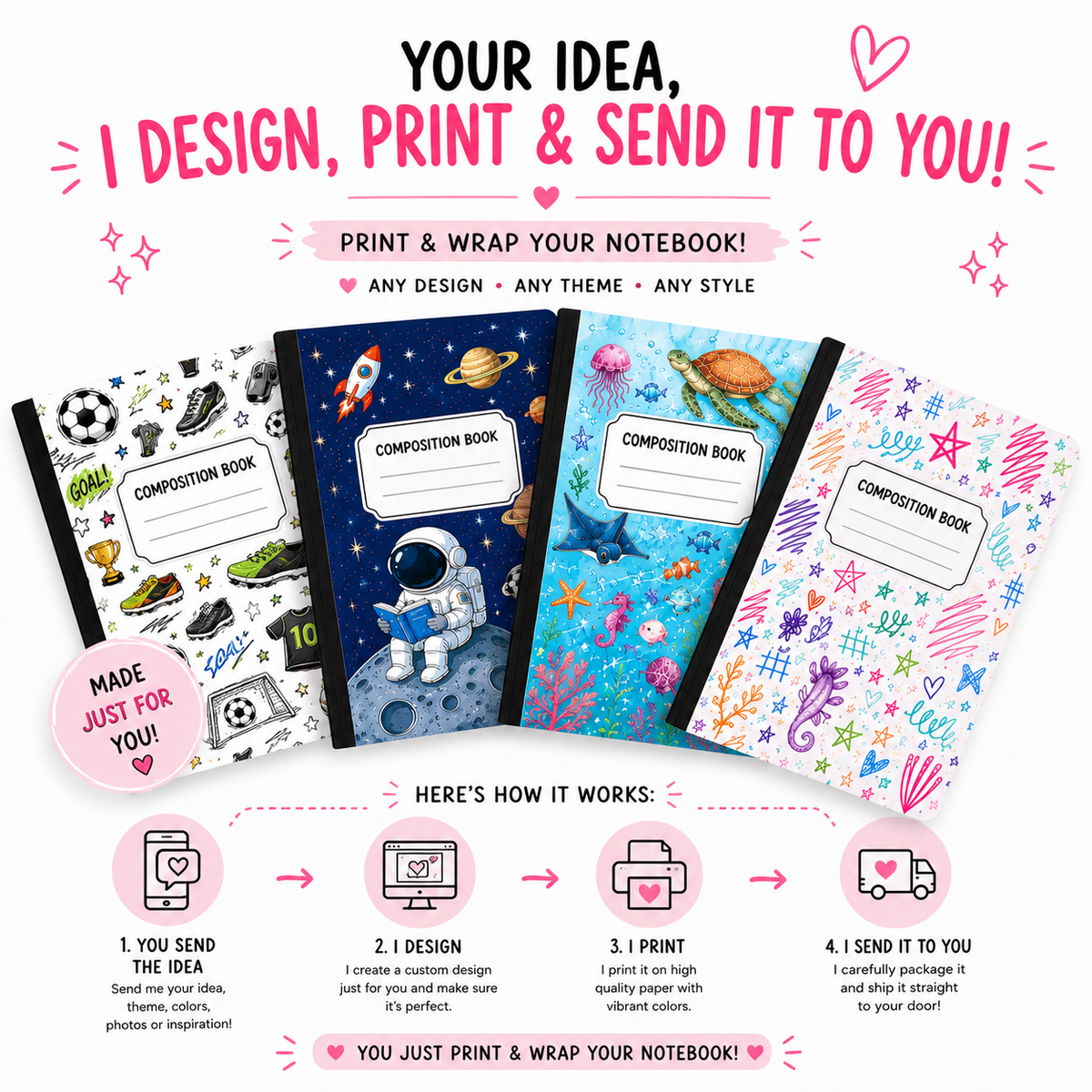 Personalized Printed Composition Notebook Cover - Custom Design (Cover Only)