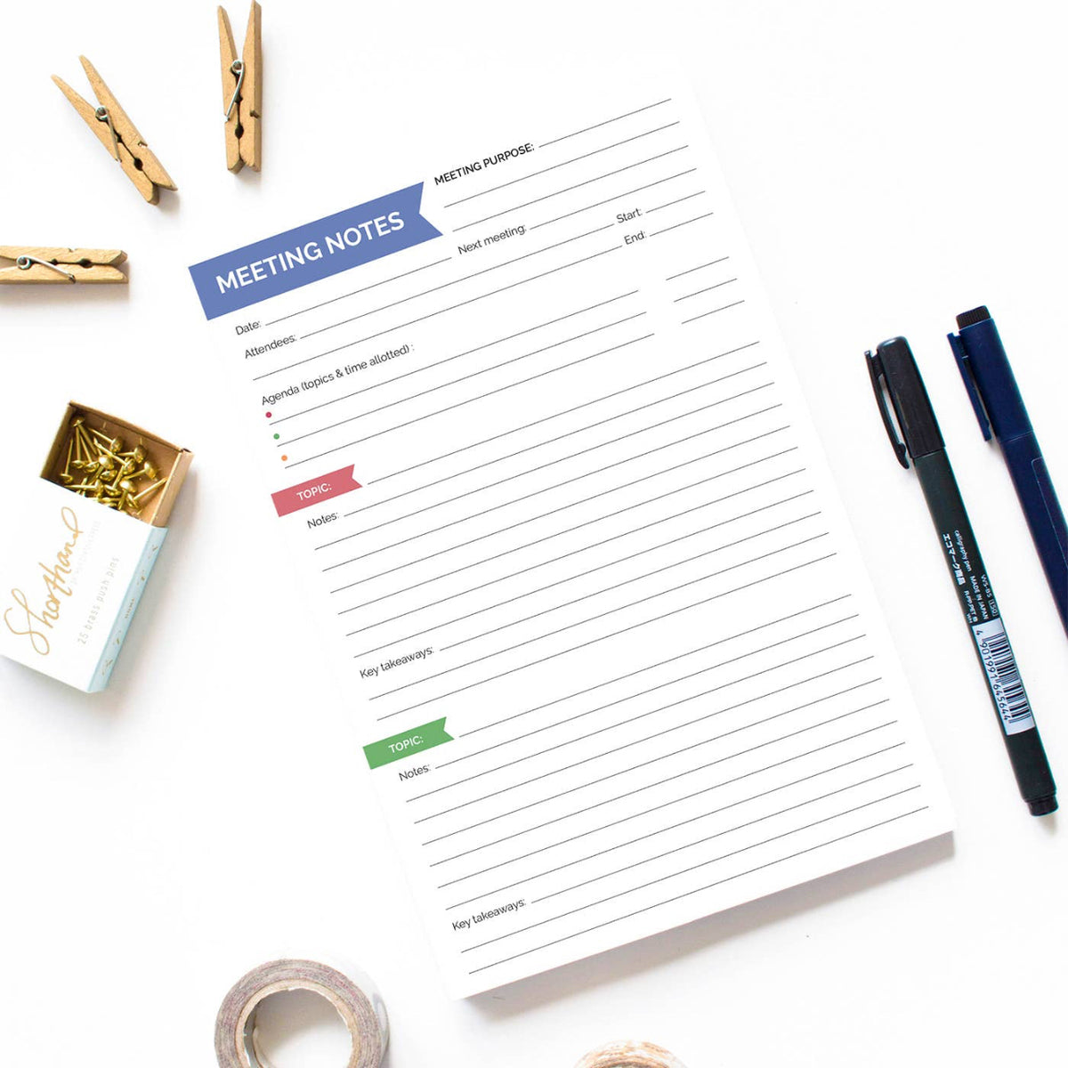 Double Sided Meeting Notes Planning Pad 6x9in