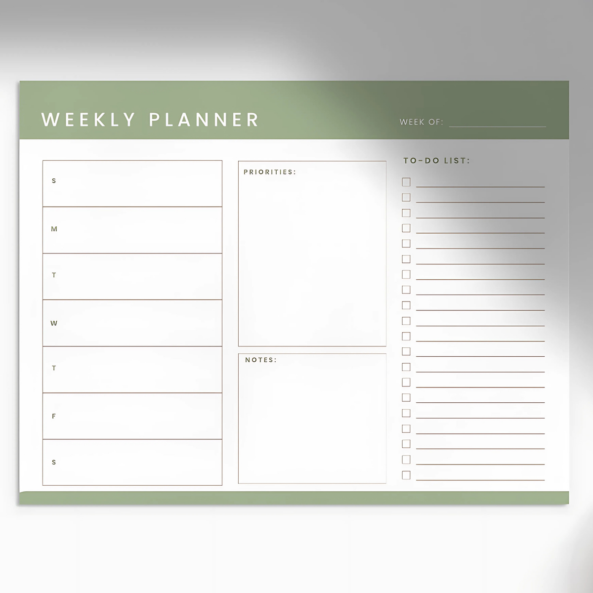 Weekly Task & Productivity Planner Notepad – 8.5” x 11”, 50 Sheets, Minimalist Green Boho Design
