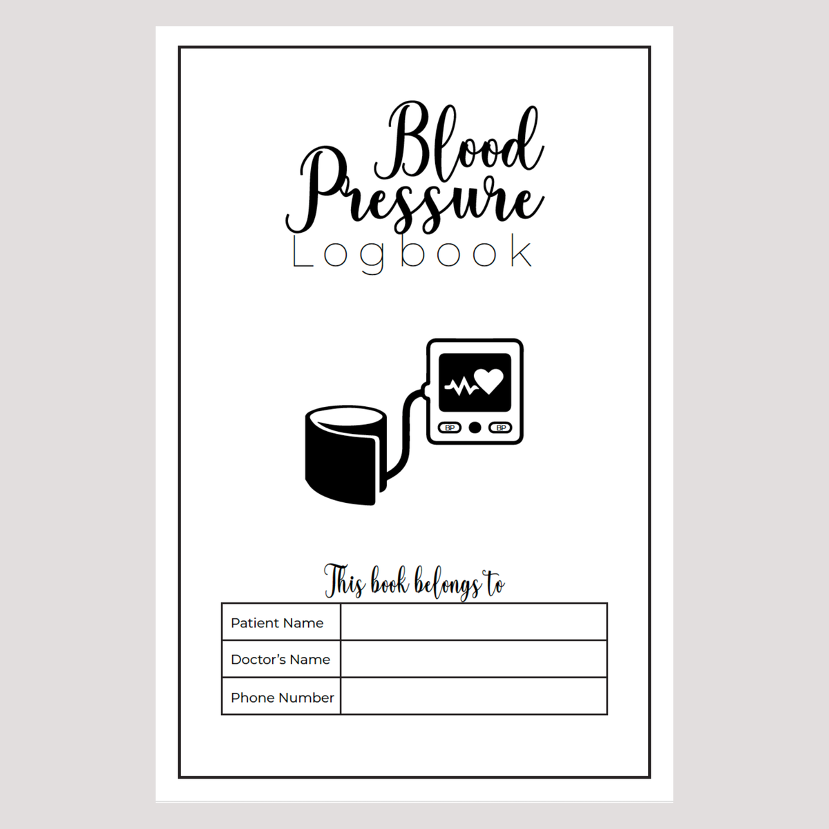 Blood Pressure Log Book 6x9 Hardcover