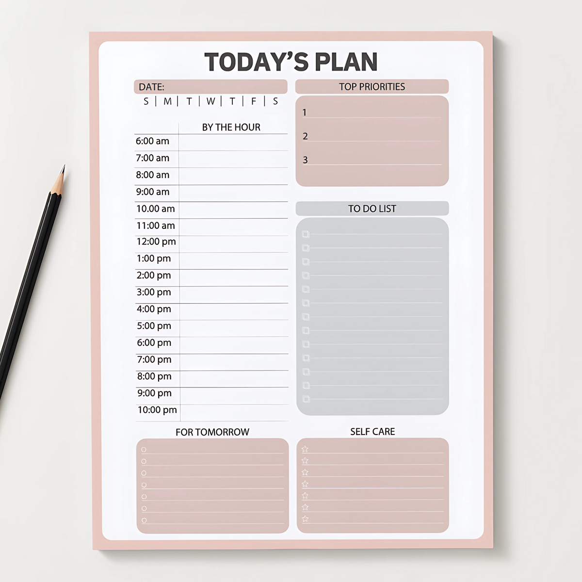Boho Daily Productivity Planner Notepad – 8.5” x 11”, 50 Tear-Off Sheets for Hourly Planning, To-Do Lists & Self-Care