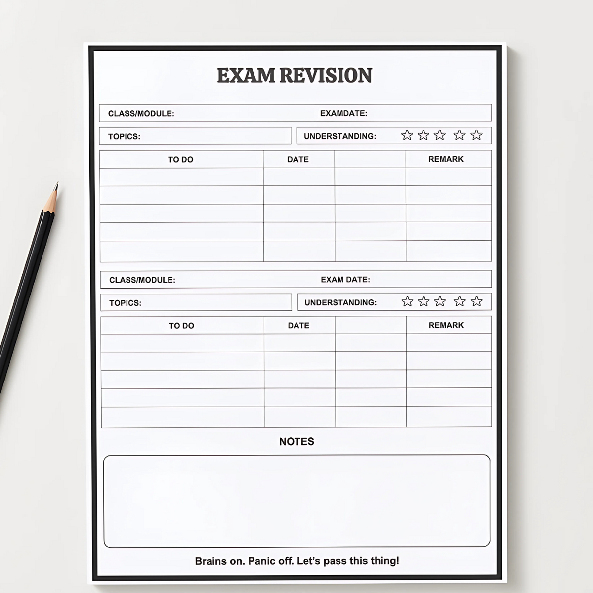 Exam Revision Notepad – 8.5” x 11”, 50 Sheets for Study Planning & Test Prep