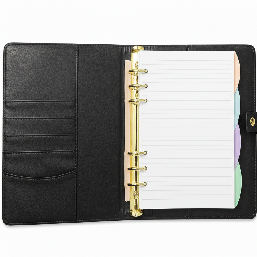 Minimal Black A5 Planner Binder – Refillable Organizer with Snap Closure