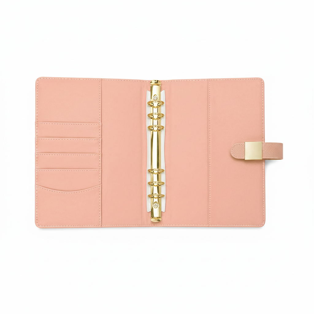 Blush Pink A5 Planner Binder Refillable Faux Leather Organizer with Gold Closure