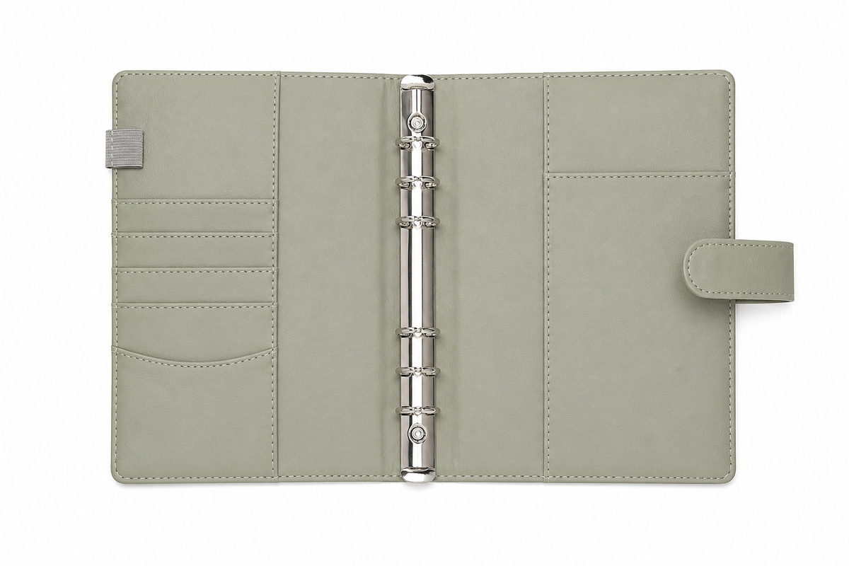 Olive Green A5 Planner Binder – Refillable Faux Leather Organizer with Snap Closure
