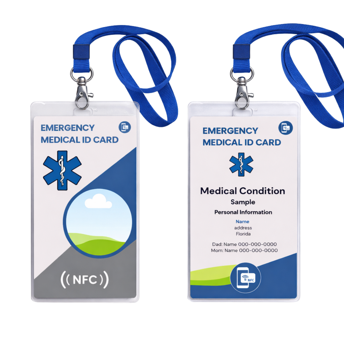 Custom NFC Emergency Medical ID Card with Lanyard – Smart Medical Alert Badge | Personalized Emergency Contact Card