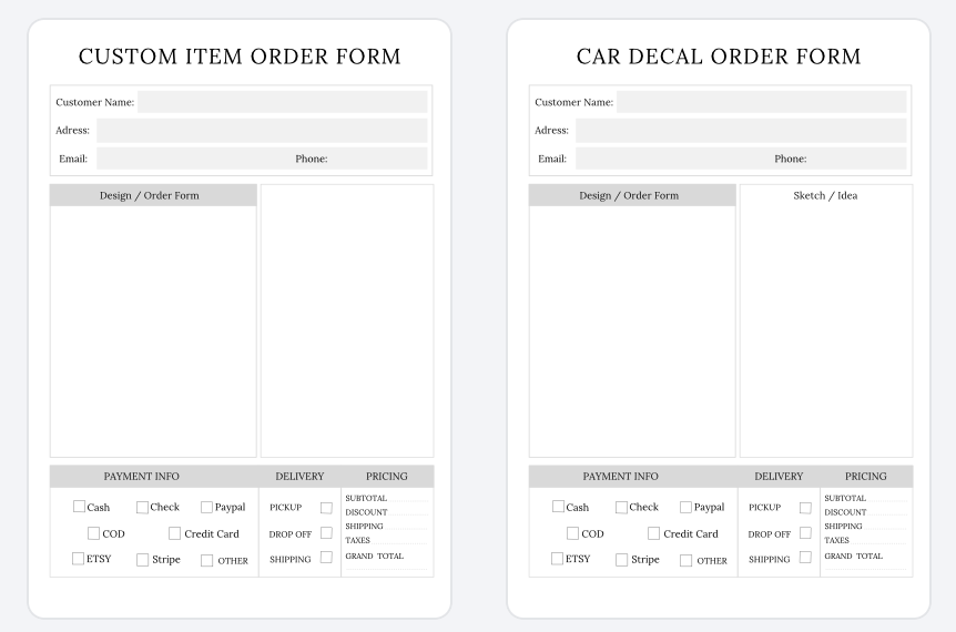 Order Forms Bundle A4