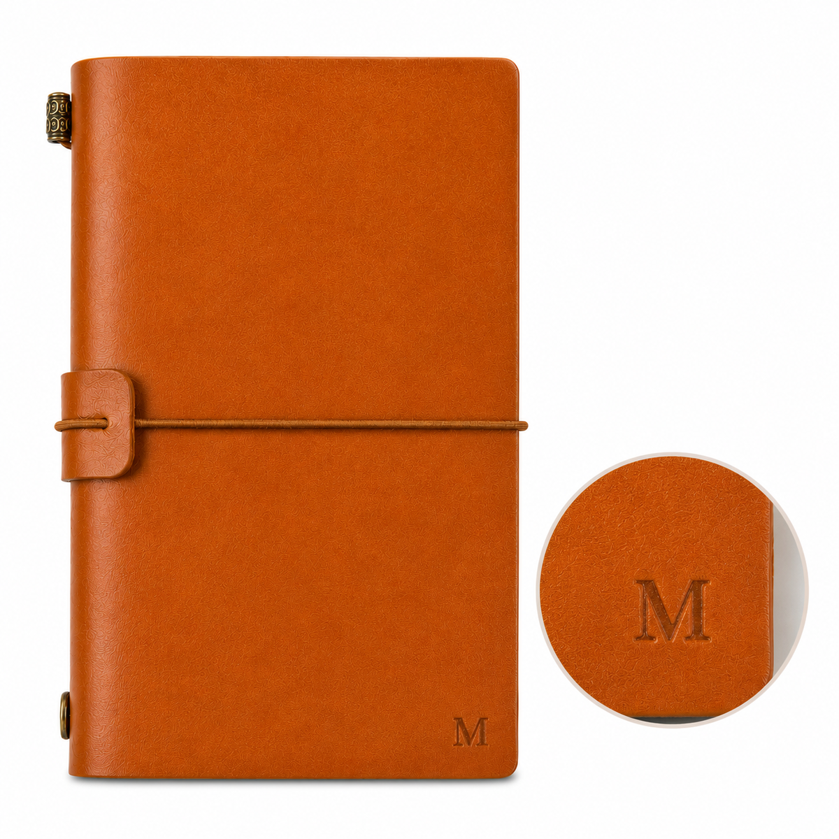 Personalized  Leather Traveler’s Notebook – Custom Initial Journal with Refillable Inserts