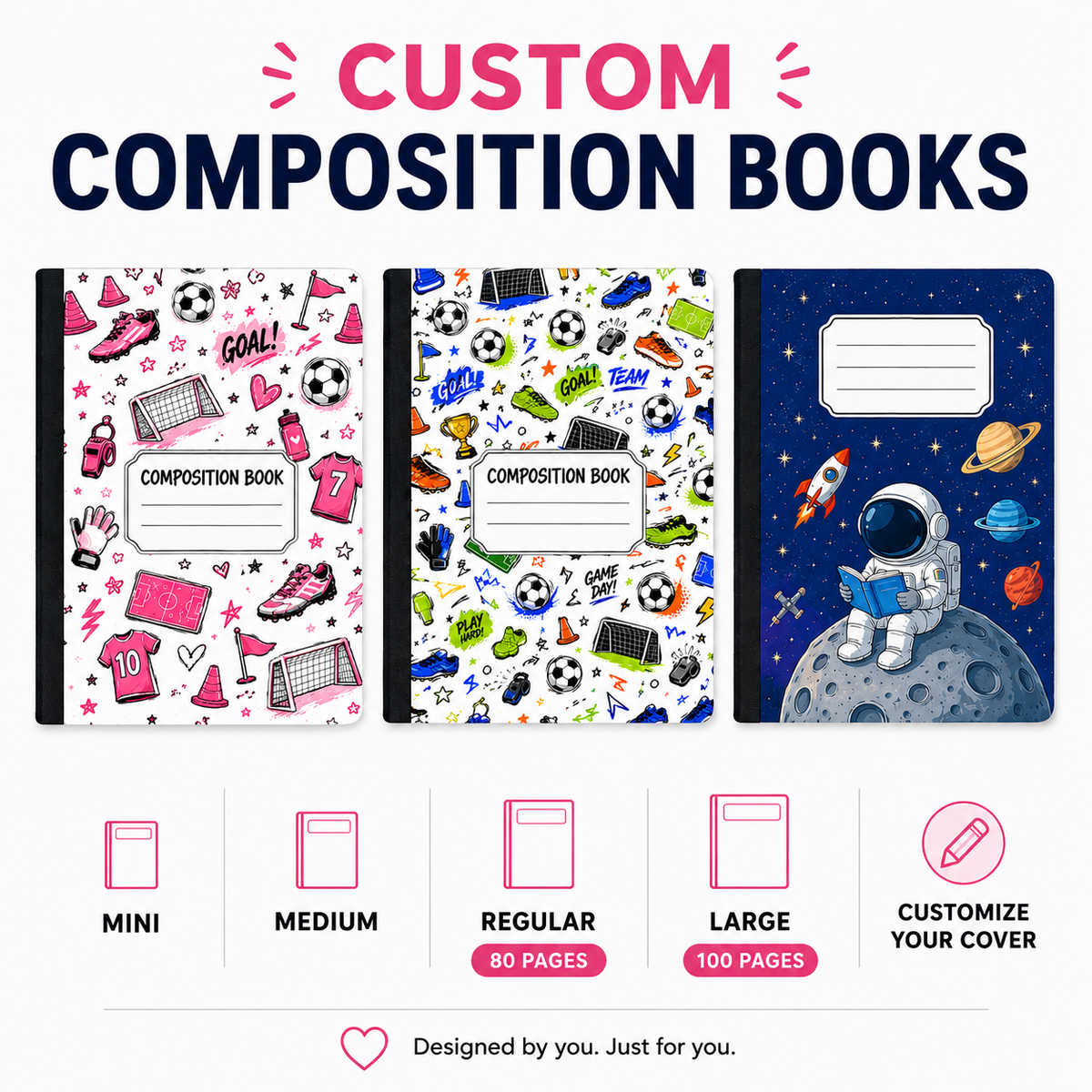 Custom Composition Books - Personalized Cover (Mini, Medium, Regular & Large)
